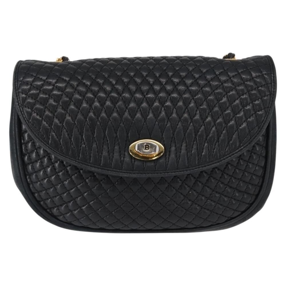 Bally Leather Quilted Chain Crossbody Bag Black